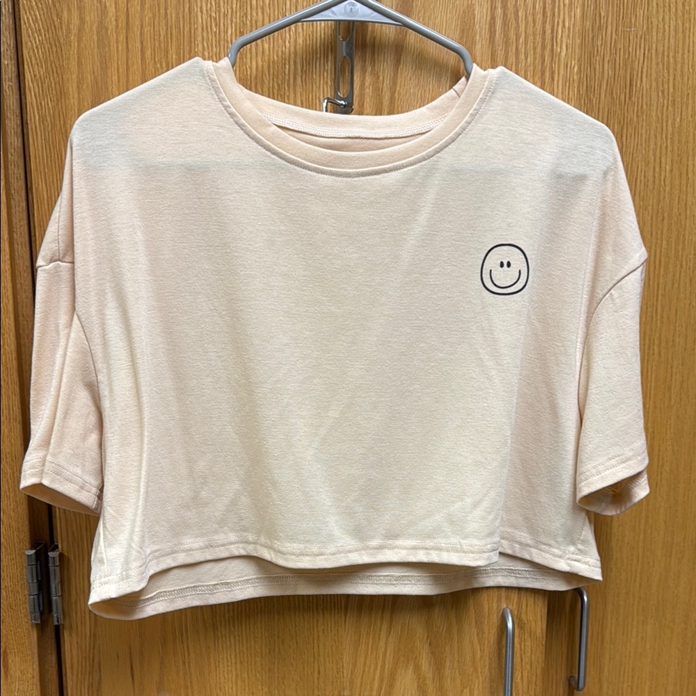 Smiley Face Beige Crop Top